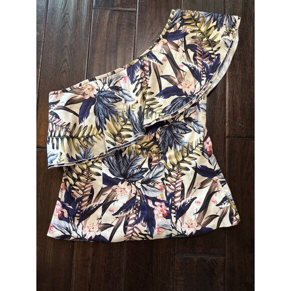 Boston Proper Tropical Print One Shoulder Top Size 10 - Picture 3 of 5